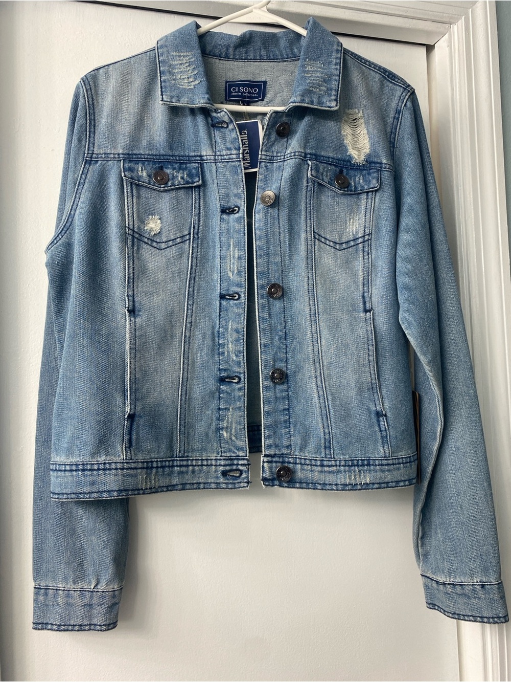 Ci Sono Light Blue Distressed Denim Jacket - Classic Button Front